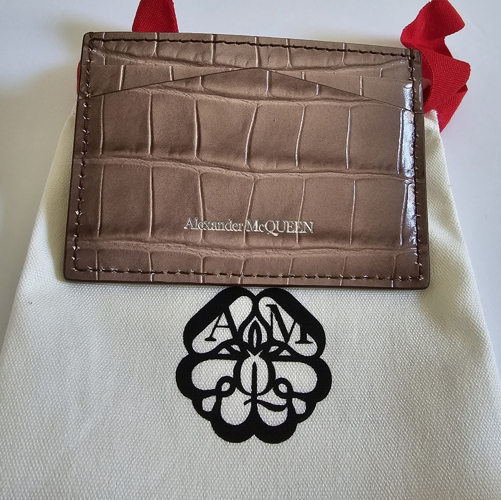 Alexander McQueen Skull Croc Embossed Leather Card Holder Ombre Light Co… - Picture 5 of 5